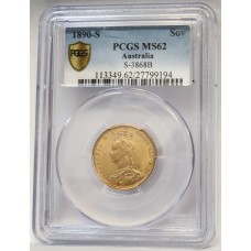 AUSTRALIA 1890 . ONE 1 SOVEREIGN . SYDNEY . GOLD . SLABBED
